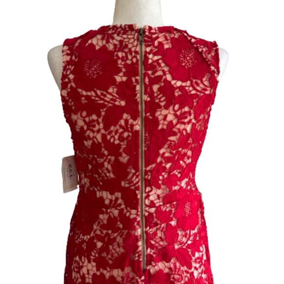 ECI New York Red Floral Lace Overlay Sleeveless Knee Length Holiday Dress Size 6 - Picture 6 of 13